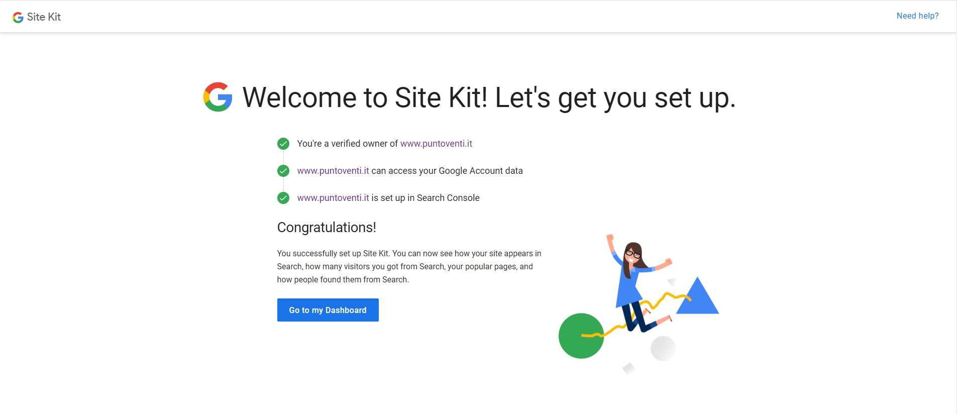 Configurazione Google Site kit per WordPress